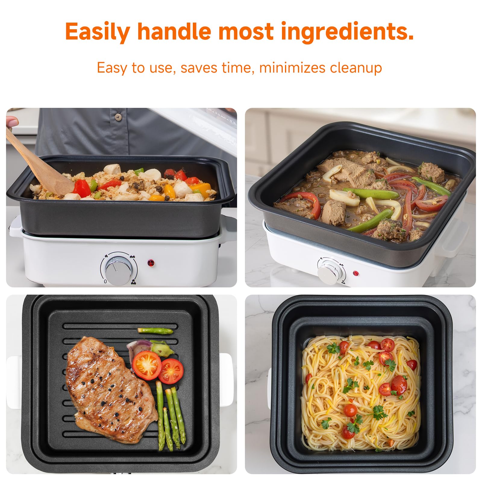 2-in-1 Electric Hot Pot, 4L Non-Stick Portable Shabu Pot with Grill Pan & Removable Pot, Non-stick Ceramic Oil Coating, Multi-Power Control 400W/1200W Non-Stick Pot for Dorm, Office, Apartment, White