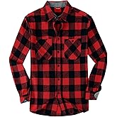 Mens Casual Long Sleeve Flannel Plaid Shirt Regular Fit Button Down with Two Pockets
