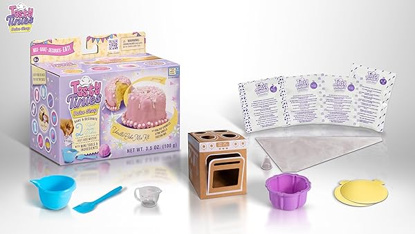 GOLIATH TASTY TINIES BAKE SHOP VANILLA CAKE MIX KIT WITH PINK POP SPRINKLES & PINK VANILLA FROSTING | BAKE & DECORATE 2 REAL MINI CAKES | INCLUDES MINI TOOLS & INGREDIENTS | AGES 6+