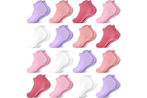 ELUTONG Toddler Baby Socks with Grips 16 Pack Non Slip Ankle Grip Socks for Infant Baby Kids Girls Boys