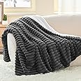 INFIIXSO Sherpa Throw Blanket for Couch - Super Soft & Warm Striped Fleece Blanket, Cozy Plush Fluffy Blanket All Season Use (Grey, 50x60 Inches)