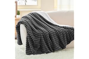 INFIIXSO Sherpa Throw Blanket for Couch - Super Soft & Warm Striped Fleece Blanket, Cozy Plush Fluffy Blanket All Season Use (Grey, 50x60 Inches)