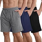IHU 3 Pack Men's Cotton Pajama Shorts, Soft Sleepwear & Lounge Bottoms with Drawstring & Pockets Sleep Shorts for Men