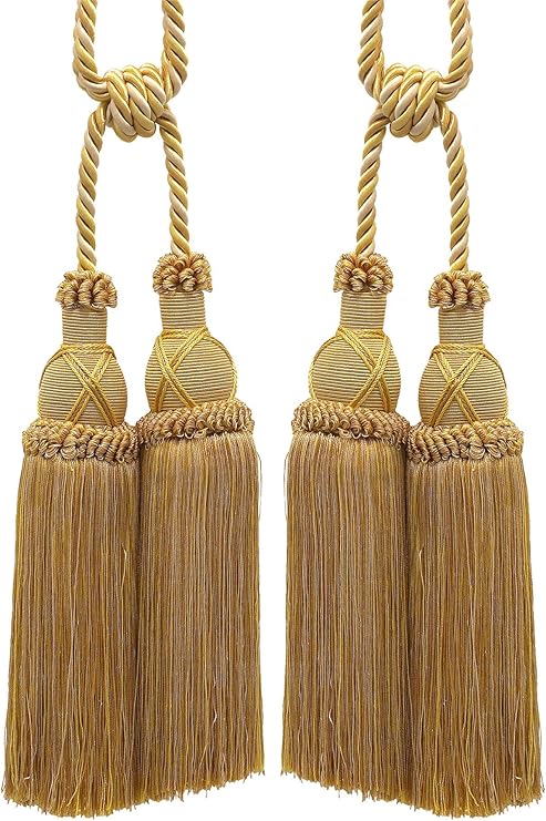 Pair Of Beautiful Antique Gold Curtain And Drapery Large Double