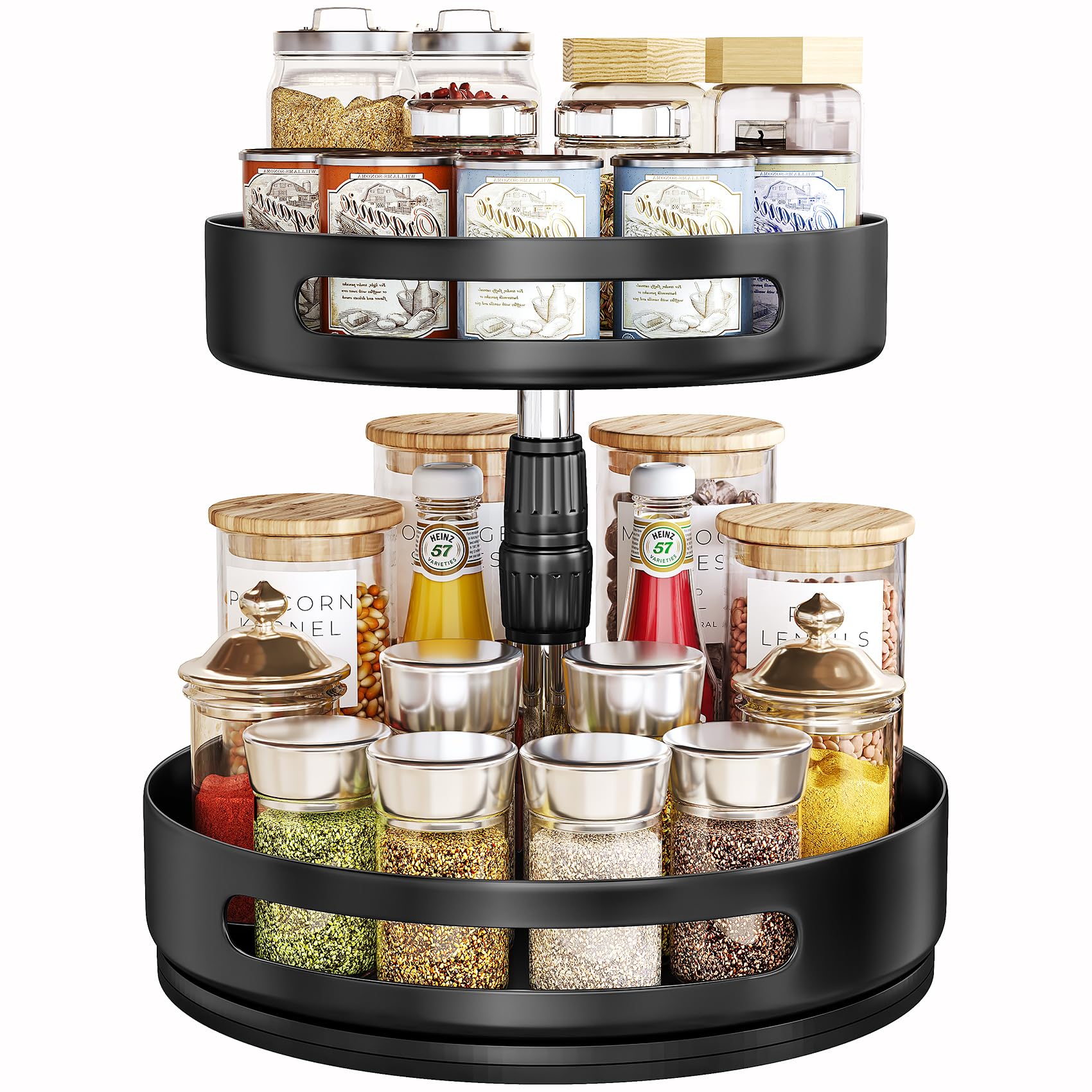 Photo 1 of Lazy Susan Organizer Spice Rack - 2 Tier Height Adjustable Spice Organization for Cabinet, Metal Seasoning Organizer Lazy Turntable Spice Organizer for Table Top Pantry Kitchen Storage (10 inch)