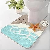 Ovimyne Beach Bathroom Rug,Toilet Rugs U Shaped Washable Non Slip 24''x20''，TPR Non-Slip Backing,Beach Bathroom Decor