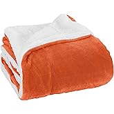 Elegant Comfort Luxury Ultra-Plush Velvet Touch Fleece Throw Soft, Warm, Cozy| Micromink Sherpa-Backing Reversible Blanket for Bed, Sofa and Couch, Solid Orange
