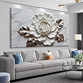 Suconvng Canvas Art Wall Decor Print Paintings Marble Texture White Flower Wall Art Prints Pictures Ready To Hang Pictures For Bedroom Bathroom Office Kitchen Home Wall Decor Artwork 20" × 40"