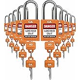 TRADESAFE Lockout Locks, 10 Orange Locks Keyed Alike Unlimited, 2 Keys Each | Non-Conductive Nylon Lockout Padlocks, Stainless Steel Shackle, Key Retaining Brass Core Cylinder, Writable Labels