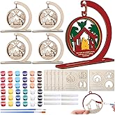 Threehoney 24 Sets Christmas Nativity Craft 3D Wooden Religious Nativity Christian Card with Acrylic Paints Strip DIY Craft Display Christmas Greeting Card Gifts for Friends Family Coworker Employee