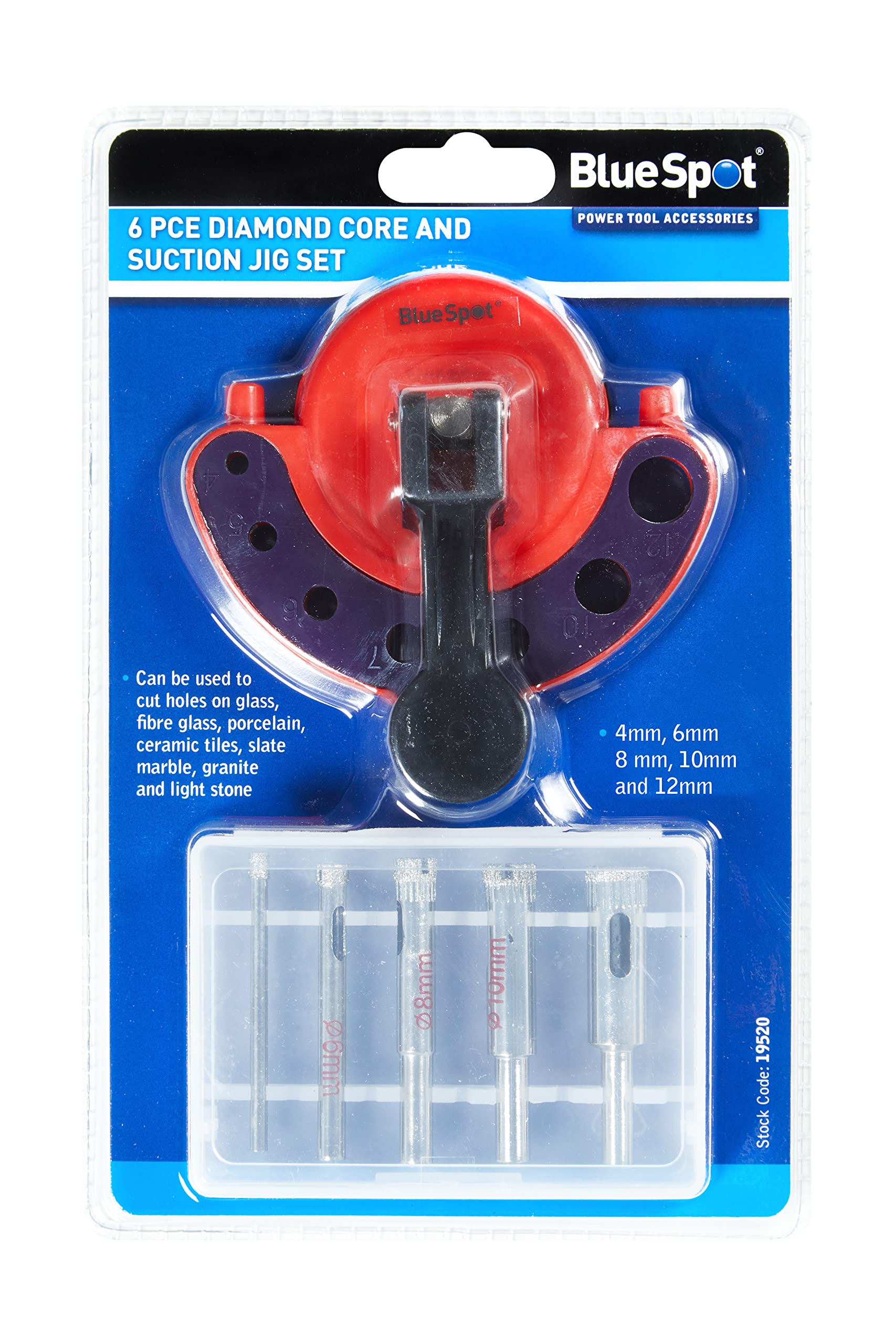 Blue Spot Tools 6 PCE Diamond Core and Suction Jig Set