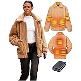 Topdot Graphene Sherpa Heated Jacket for Women with 18400mAh 12V Battery pack, Fleece Faux Jackets with 8 Heating Zones
