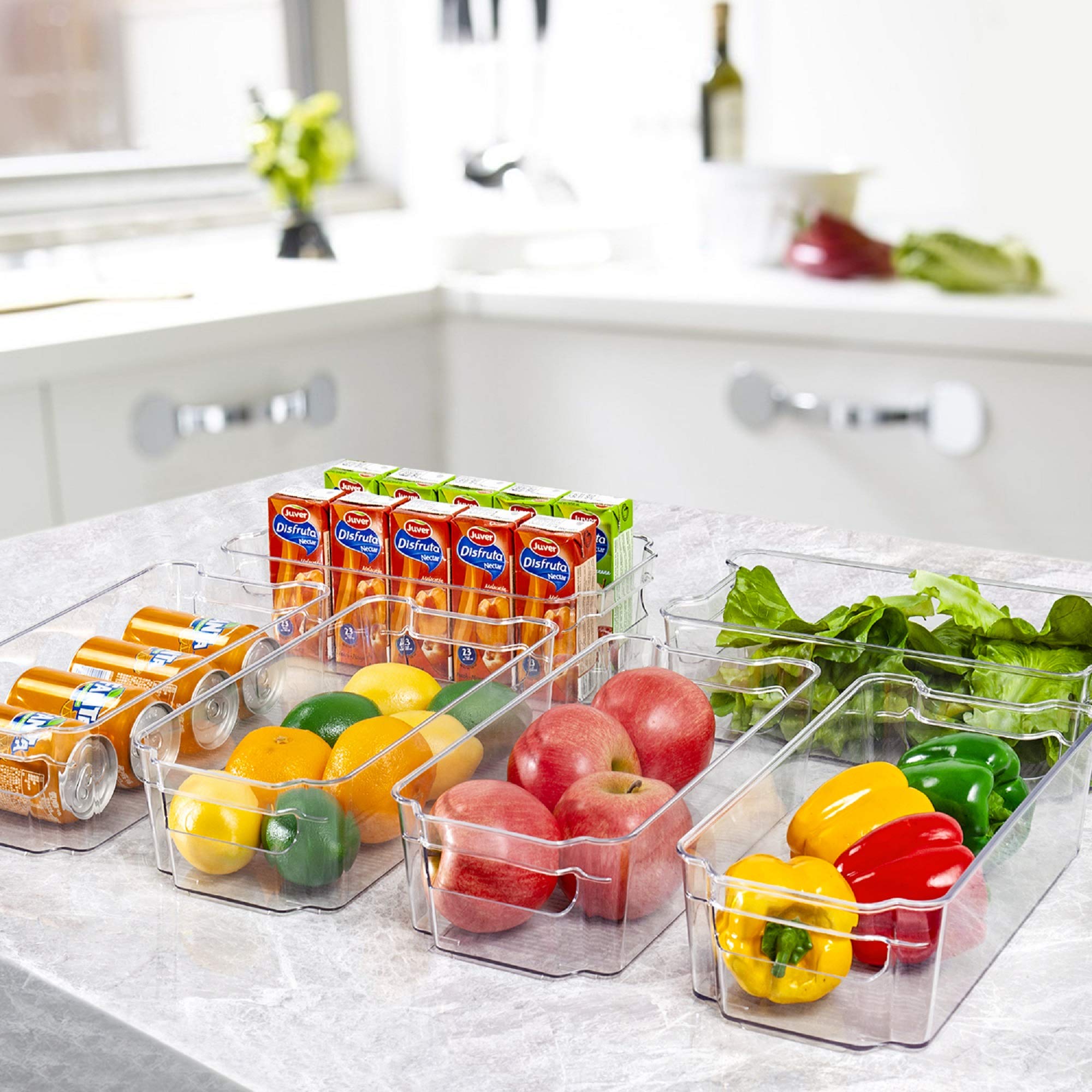 HOOJO Refrigerator Organizer Bins - 8pcs Clear Plastic Bins For Fridge, Freezer, Kitchen Cabinet, Pantry Organization, BPA Free, 12.5" Long, Clear