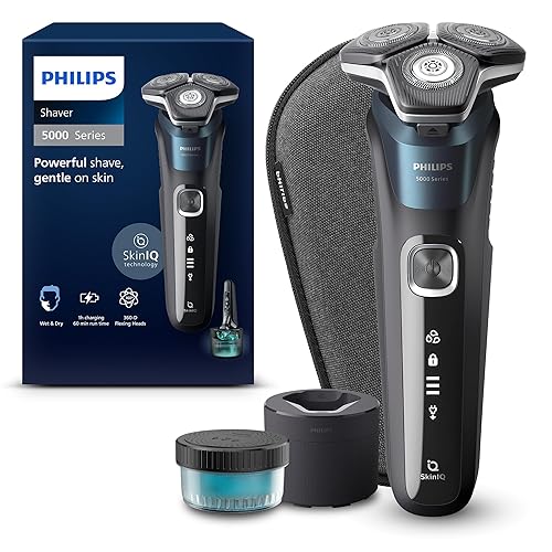 Philips Shaver Series 5000, Wet & Dry Electric Shaver, with SkinIQ Technology, Electric Razor with Pop-up Trimmer, Travel Case, Quick Cleaning Pod, Electric Blue, Model S5889/50