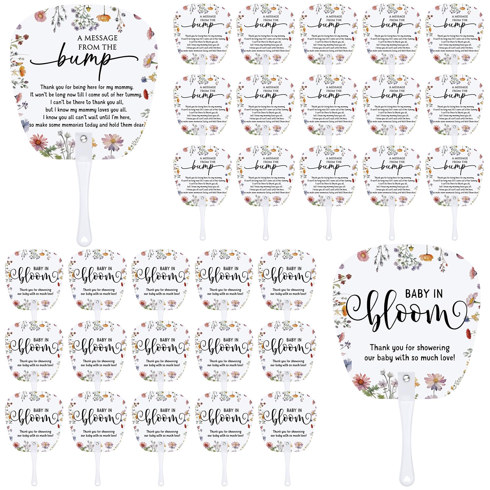 Photo 1 of Cinnvoice 50 Pcs Wildflowers Baby Shower Favors for Guests Fans Party Supplies Hand Plastic Handheld Fans Baby Shower Party Decor for Toddler Gender Reveal Gifts (Multicolored)