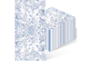 lasuroa 40pcs Blue Floral Napkins, Chinoiserie Style Blue and White Cocktail Toile Paper Napkins Decorative Decoupage Flower 