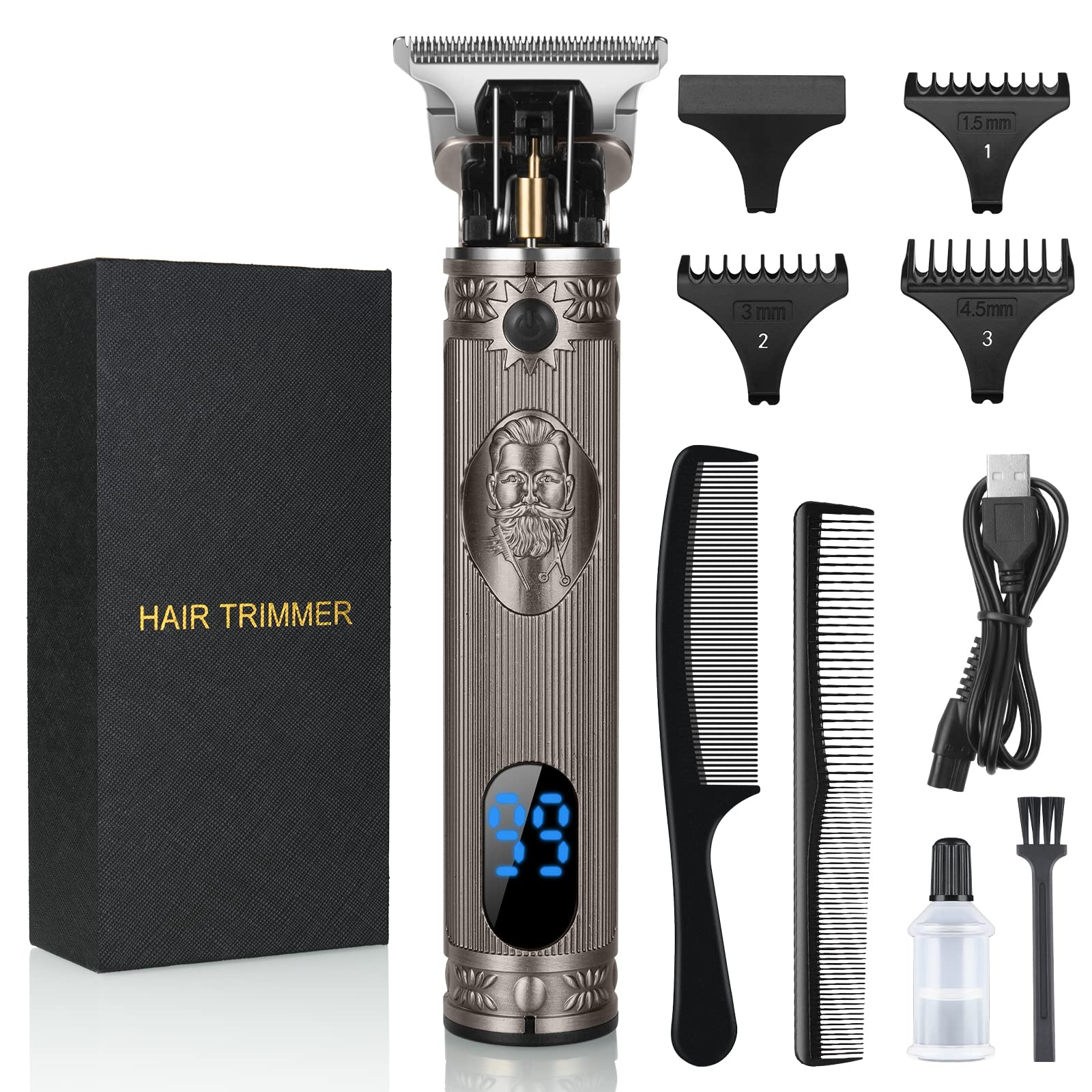 URAQT Hair Clippers for , Cordless Electric Trimmer Beard Trimmer, Detail Shaver, Precision T-Blade Grooming Cutting Kit with 3 Guide Combs and 2 (Silver), 1.0 count