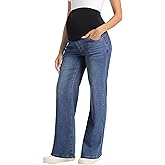 V VOCNI Women's Maternity Jeans Straight Leg Stretchy Pregnancy Jeans Wide Leg Denim Work Pants