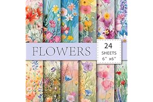 RAORAOYUE 24 Watercolor Flowers Scrapbook Decorative Paper, 6"×6” Flower Garden Pattern Paper, Watercolor Pattern Papers for 