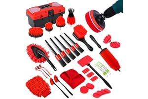 MIANYINGR 35Pcs Car Detailing Kit, Car Cleaning Kit with Windshield Cleaning Tool and Tool Box, Interior & Exterior Auto Care Supplies and Brushes (B：35PCS-R)