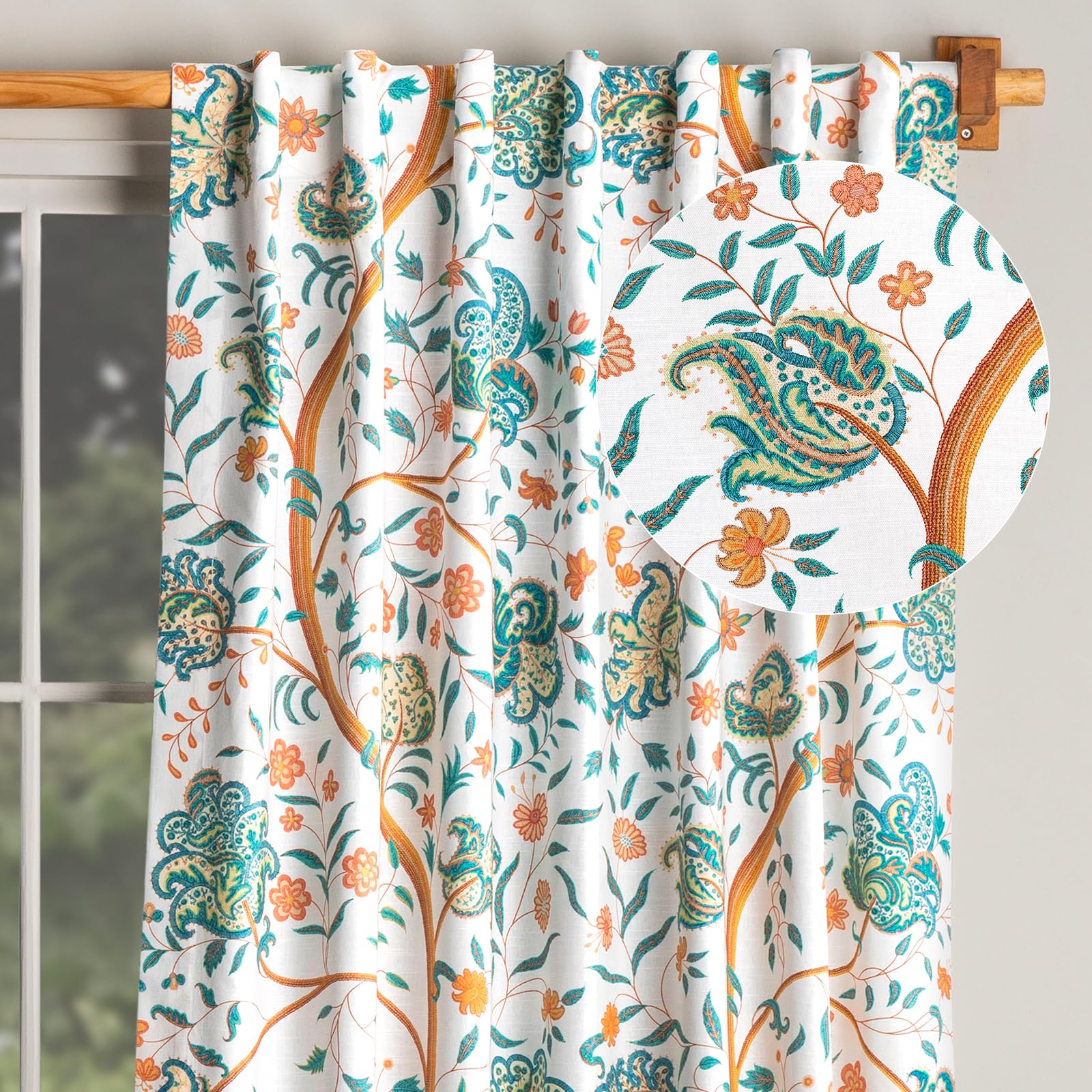 Maison d' Hermine Curtains for Living Room 100% Cotton 108 inch Length One Panel Light Filtering Curtains for Windows with Rod and Loop Pockets Gifts for Mothers Day (Elizabeth, 50" W x 108" L) Image