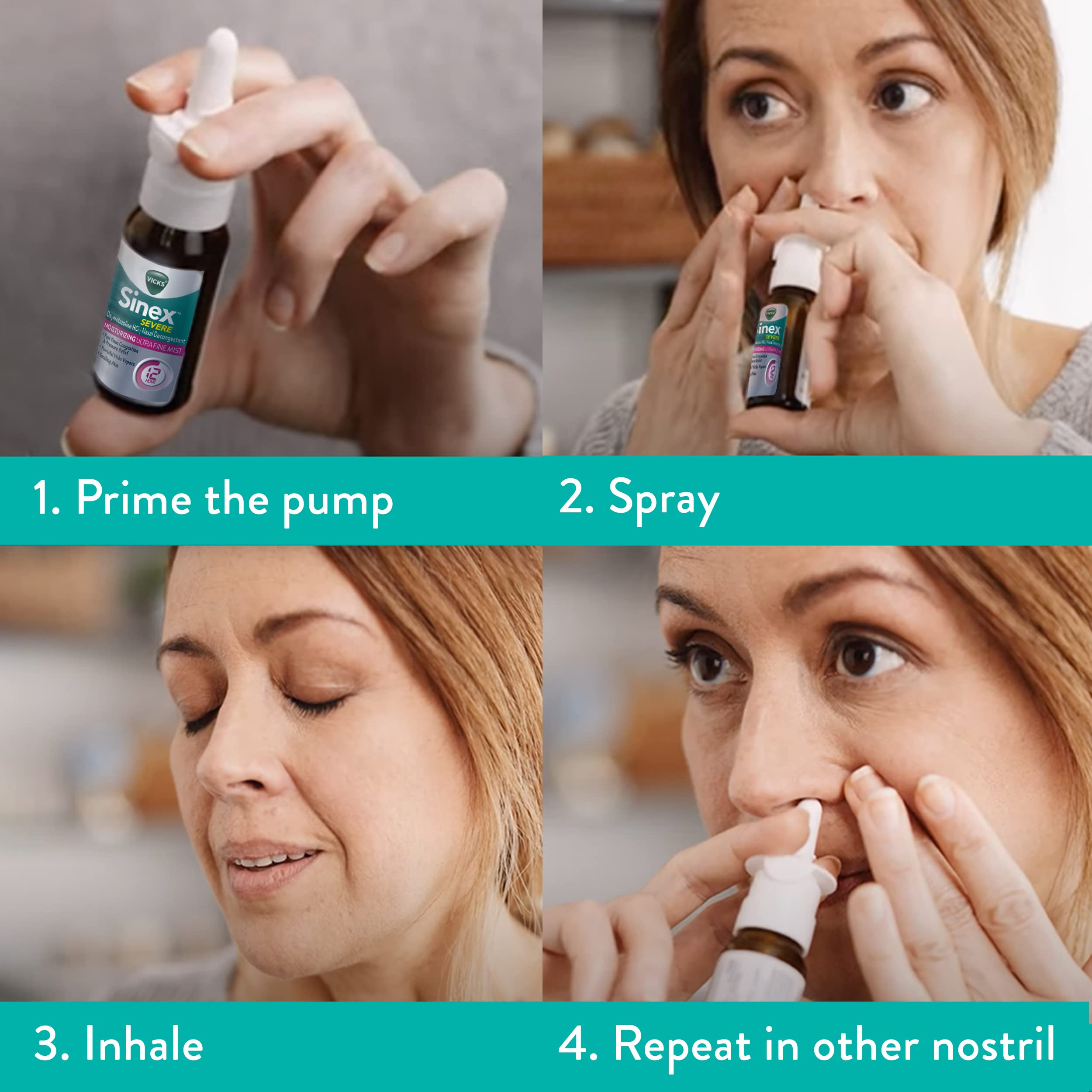 Vicks Sinex Severe Nasal Spray with Moisturizing Ultra Fine Mist, Decongestant for Stuffy Nose Relief from Cold, Allergy, Sinus Pressure - 265 Sprays