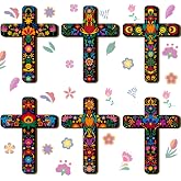 Soaoo 6 Pcs Day of The Dead Cross Wall Decor Dia De Los Muertos Altar Cross | Mexican Floral Wall Art, Wooden Ofrenda Altar, 6 Folk Art Designs, for Muertos, Home, Room Decoration