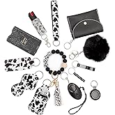 BATUMEYE Gift Keychain Set for Woman with Card Holder, Wristlet Strap, Whistle, Travel Bottle Holder, Bottle Opener