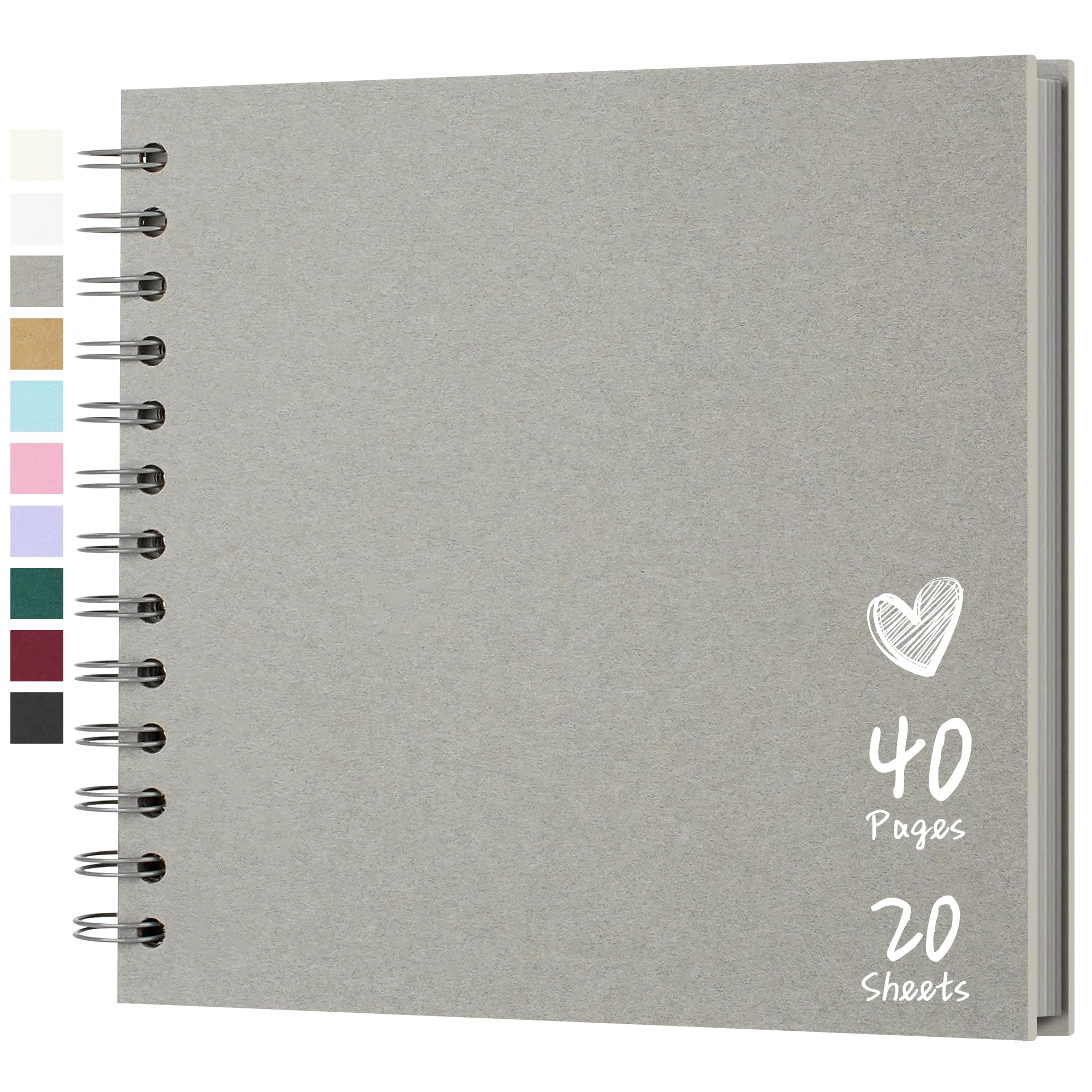 Hiwhy Scrapbook 7x7 Inch DIY Scrapbook Album Hardcover Kraft Paper Scrap Book Photo Albums 20 Sheets Memory Book for Family Wedding, Light Grey