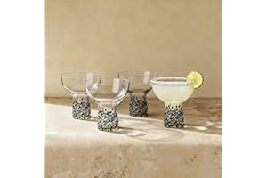 SEICASAYA Hand Blown Mexican Design Stemless Confetti Margarita Glasses, 180 ml Colorful Cocktail Glassware, Artisan Crafted 