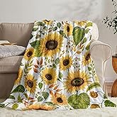 Neasow Sunflower Floral Throw Blanket Fuzzy Cozy Flannel Flower Throws for Couch Sofa Bed Chair Home Decor Gifts, Green Yellow 50x60 Inch