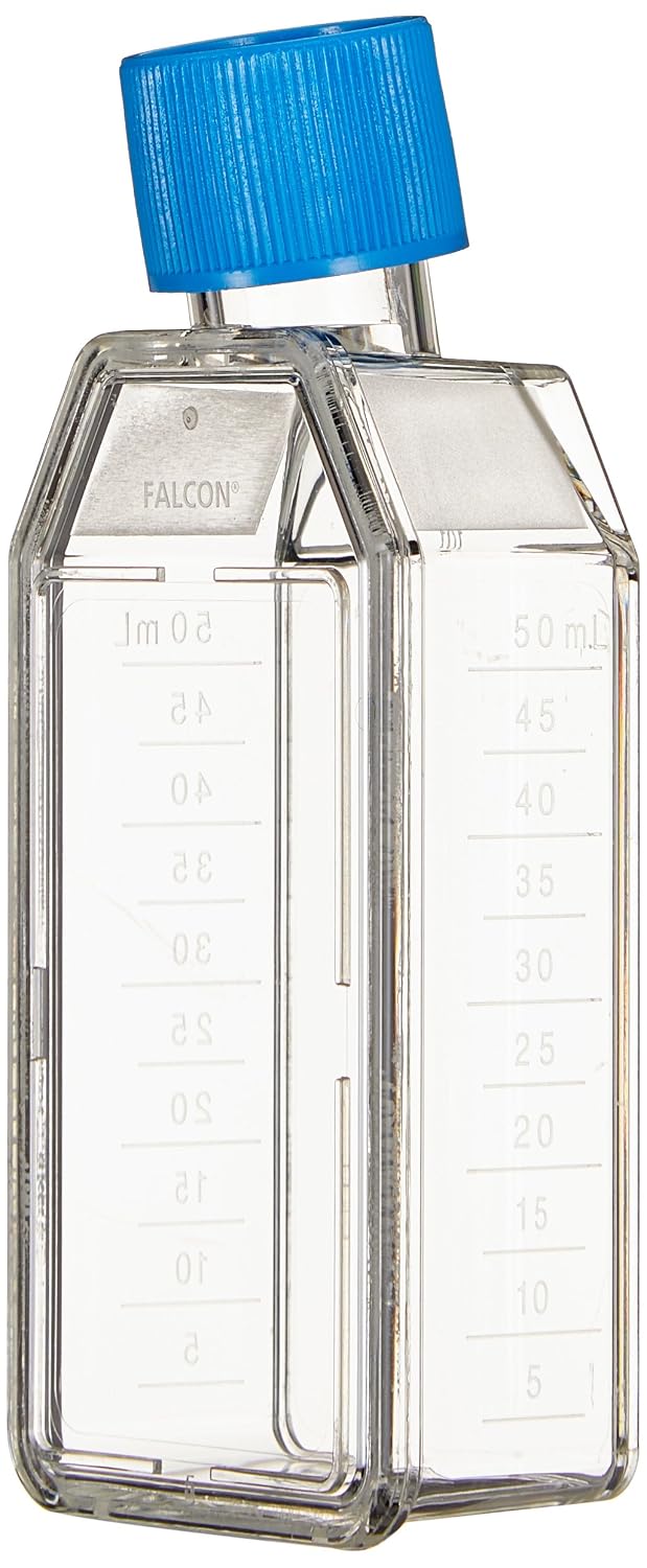 Corning Falcon 353014 Rectangular Canted Neck Cell Culture Flask with Blue Plug Seal Screw Cap 25 cm² - Image 3