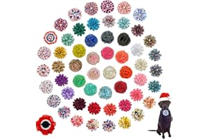 URABLAZ Dog Collar Large Flowers, 55 Pieces Multi-Color Pet Christmas Floral Charms Flower Bow Ties Attachment for Puppy Dogs Cats Grooming Accessories