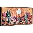 flangairy Cactus Wall Art Crafts String Picture With Wood Framed, 23.6x11.8 Inch Arizona Desert Landscape Wall Decor, Boho Western Aztec Living Room Bathroom Bedroom Southwestern Home Decorations