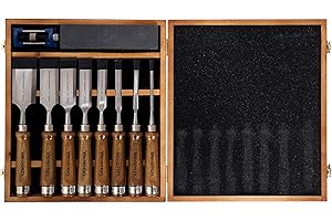 IMOTECHOM 10-Pieces Woodworking Wood Chisel Set with Wooden Box, Honing Guide, Sharpening Stone, Razor Sharp CR-V 60 Steel Blades