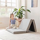 MLILY Tri-Fold Memory Foam Topper, 4 inch Single Folding Mattress Topper with Collapsible and Washable Cover, Travel and Gues