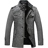 wantdo Men's Wool Blend Jacket Stand Collar Windproof Pea Coat