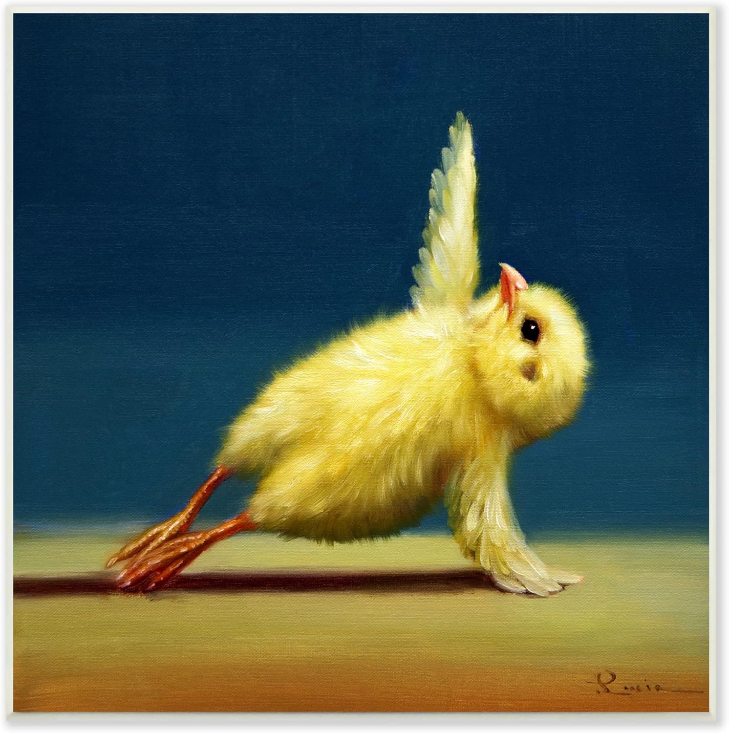 Paintings - Stupell Industries Cute Yellow Chick Stretching Yoga Detailed Painting, Design by Lucia Heffernan, 12 x 12, Wall Plaque
