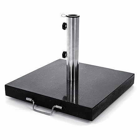 Nexos ZGZ35809 Sonnenschirmständer Granit Matt-Schwarz eckig mit Griff Rollen Reduzierhülsen, Edelstahlrohr poliert 45 x 45 cm 34 kg Für Schirme bis 5 m,