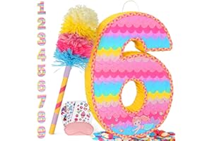 PARDECOR Number 6 Pinata for Birthday Party Decorations, Unicorn Mermaid Theme Pink Piñata Games Toy (6th)