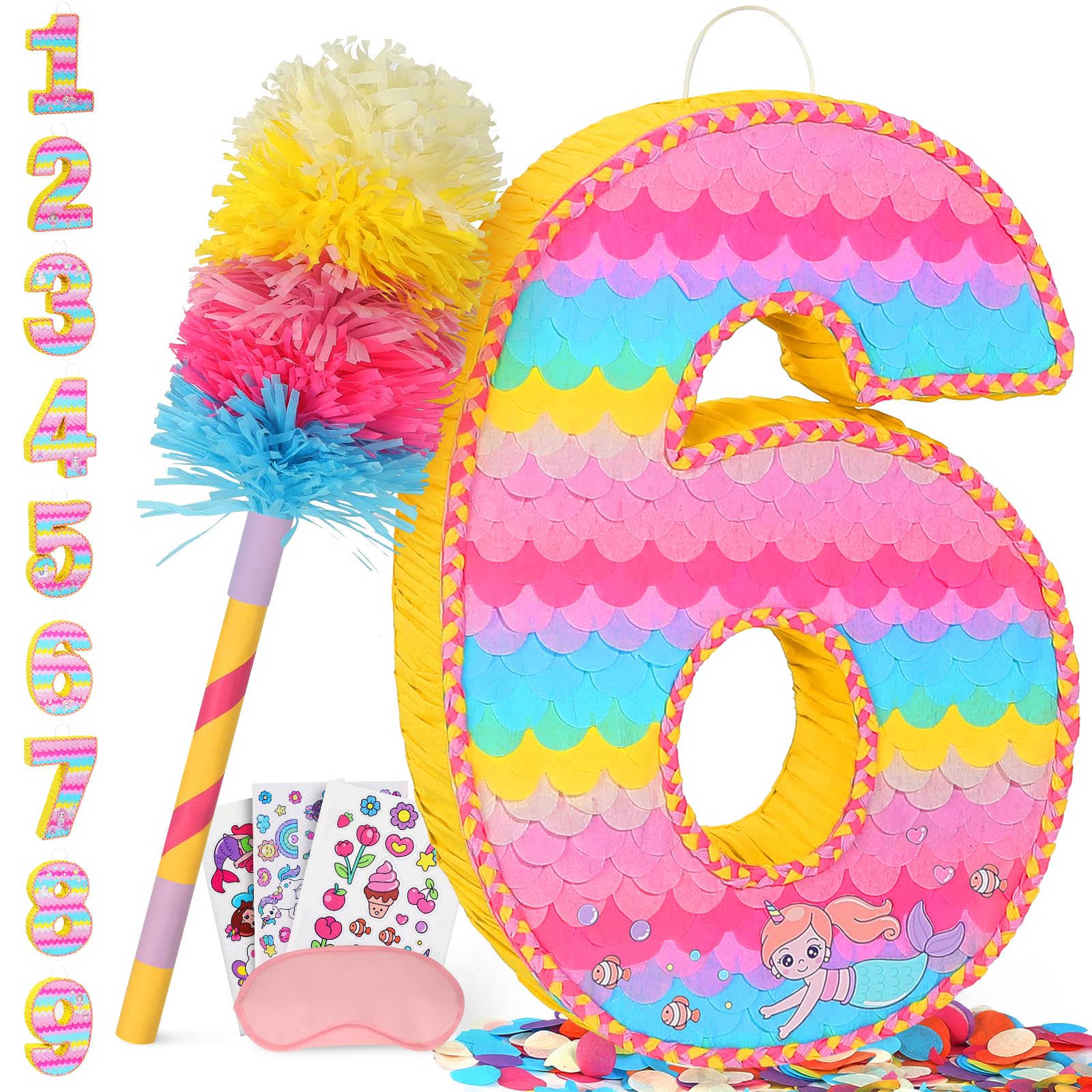 Photo 1 of Number 6 Pinata for Birthday Party Decorations, Unicorn Mermaid Theme Pink Piñata Games Toy (6th)
