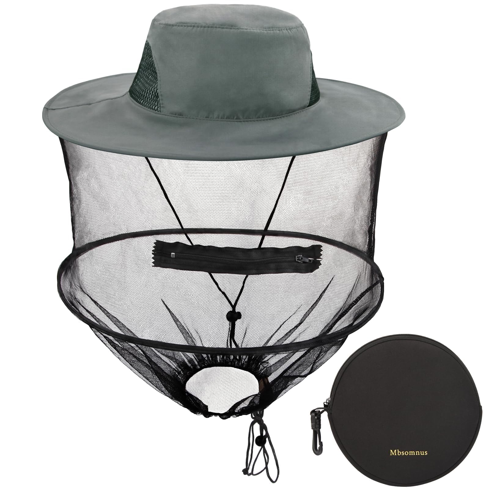 Mbsomnus Mosquito Head Net Sun Hat - Grey, Face Cover Mask, Midgie Protection, Safari, Quick Dry, Wide Brim, Sun Protection for Outdoor Hiking, Camping, Gardening, Fishing