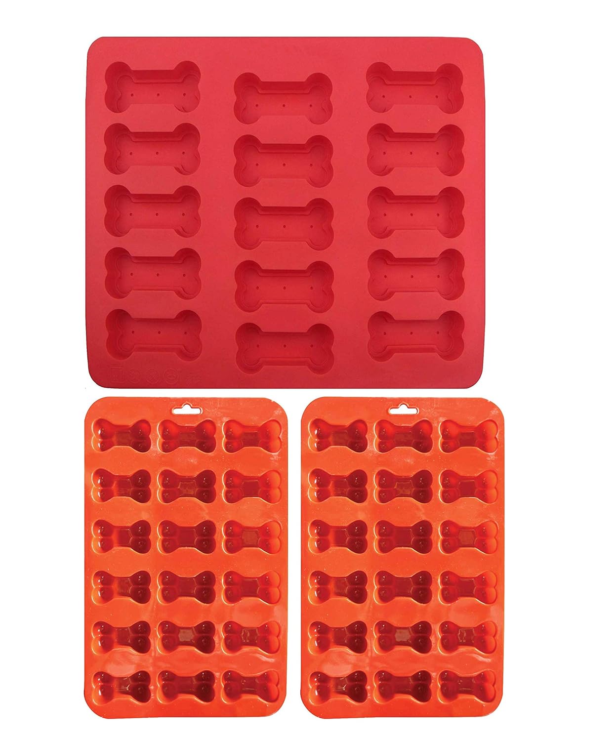 3 Pack Combo Silicone Molds Trays with 2 X Mini Bone molds and 1 X Large Bone Shape mold, Homemade Dog Treats, Baking Chocolate Candy, Oven Microwave Freezer Safe