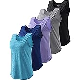 5 Pack Wide Straps Womens Workout Tank Tops, Athletic Sleeveless Shirts for Women, Ladies Exercise Tops for Yoga Tennis