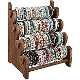 Ikee Design Antique Wooden 4 Tier Jewelry Bracelet Display Stand Bangle Scrunchie Organizer Holder for Store, Showcase and Home Storage, 12 W x 9 D x 14 H in, Brown Color
