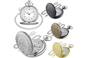 Huquary 4 Pcs Vintage Pocket Watch Quartz Pocket Watch with Chain and White Dial Numerals Scale Pocket Watch for Men Birthday Graduation Christmas Halloween Father's Day Gifts Gold Silver Bronze Black