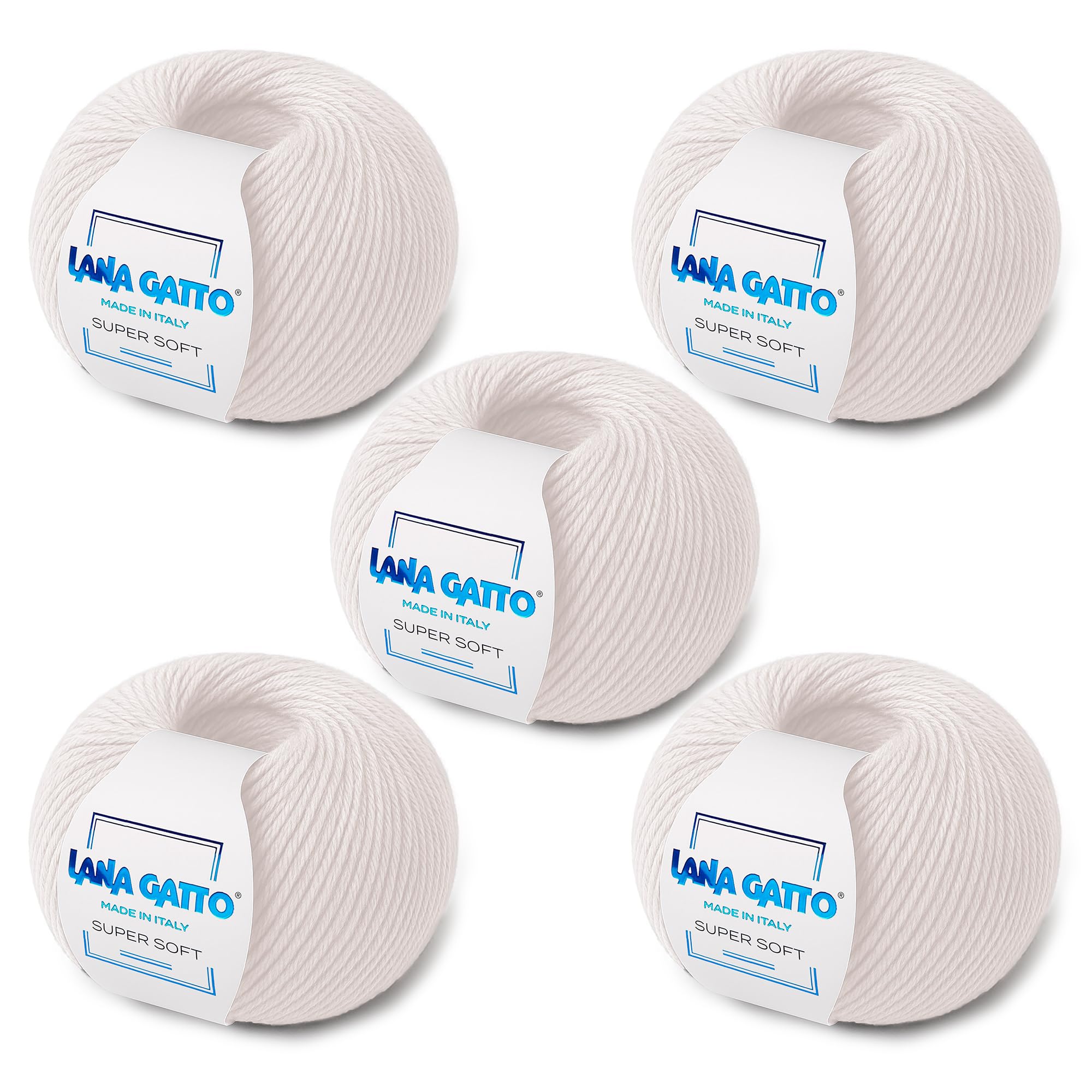 Super Soft Yarns for Crocheting and Knitting 100% Merino Wool Soft Yarn, Extrafine Wool Made in Italy by Lana Gatto Super Soft Line, 9 oz 685 yds, (5, Cream - 13701)