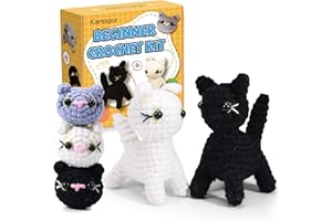 Karsspor Crochet Kit for Beginners - 5PCS Cat Family Crochet Animals Kits, Crochet Starter Kit with Easy to Follow Instructions and Video Tutorials, Complete Beginner Crochet Kit for Adults Kids
