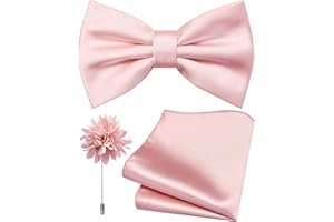Branduce Solid Color Pre-tied Bow Tie and Pocket Square Lapel Pin Set for Men