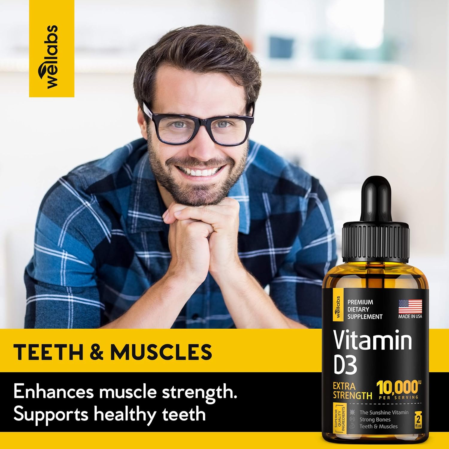 Vitamin D3 Drops - Extra Strength Vitamin D3 10000 IU - Made in The USA - High Dose Vitamin D3 - Premium & Natural Vitamin D3 - The Sunshine D3 Vitamin Supplement - Organic & Raw Vitamin D: Health & Personal Care